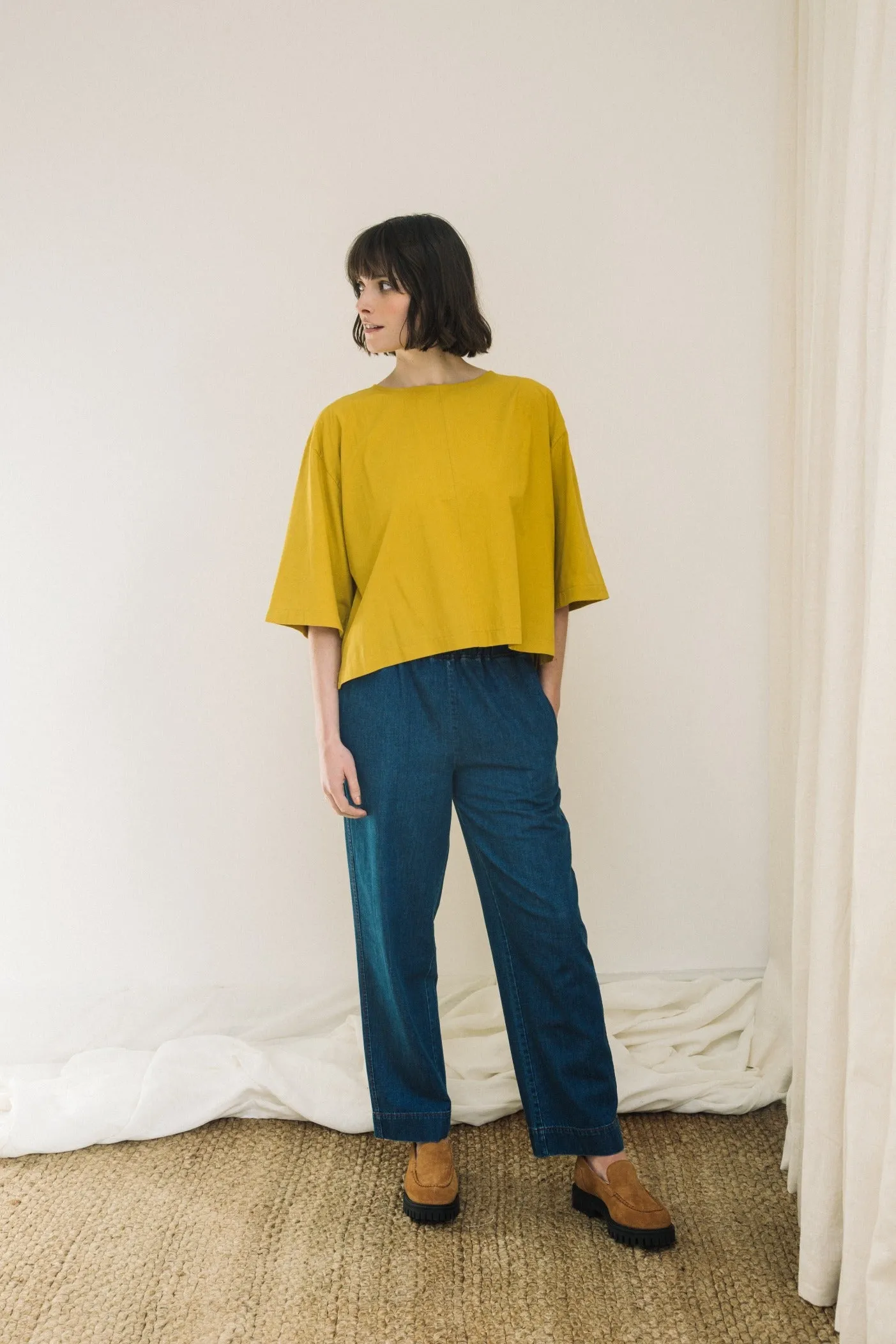 Kana-Leigh Organic Cotton Denim Trouser in Mid Blue Comfort Focused UltraSoftLining