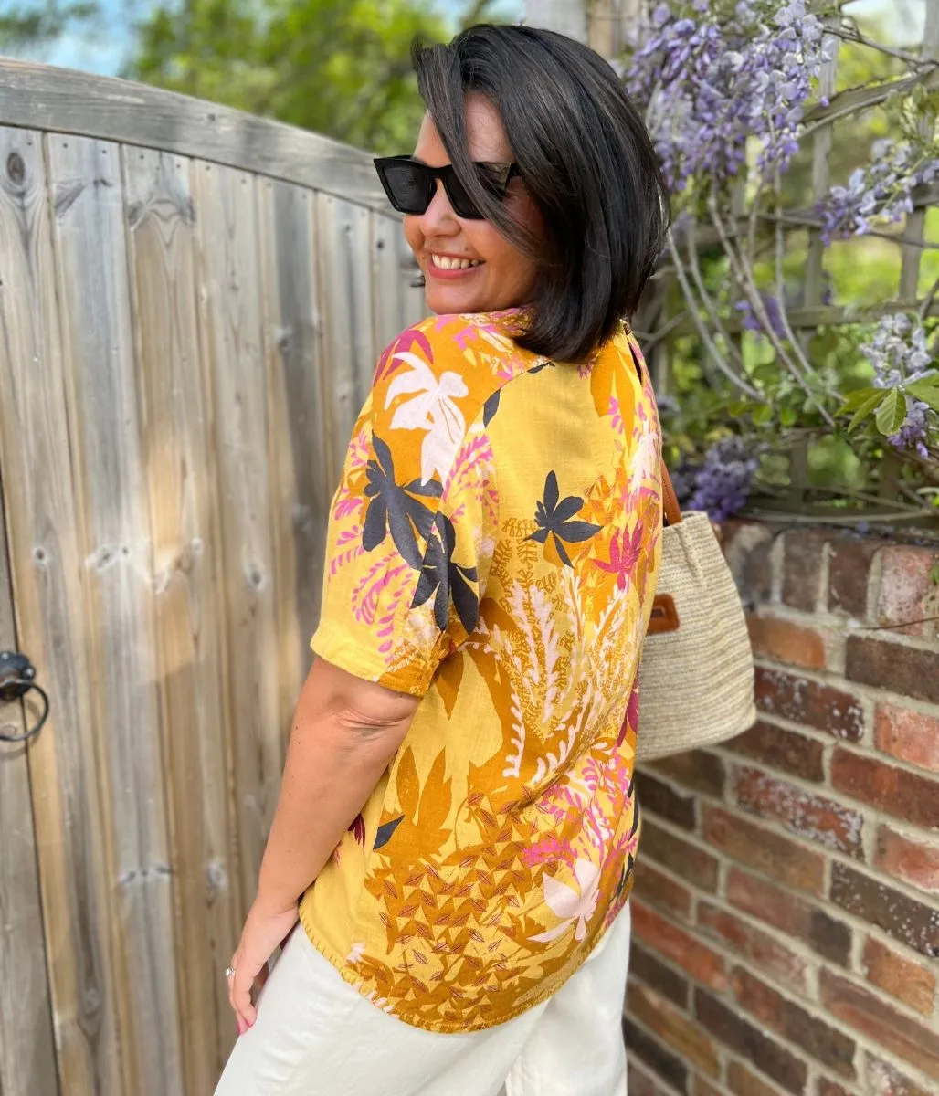 Kate Linen Blend Top Roll Up Sleeve Design