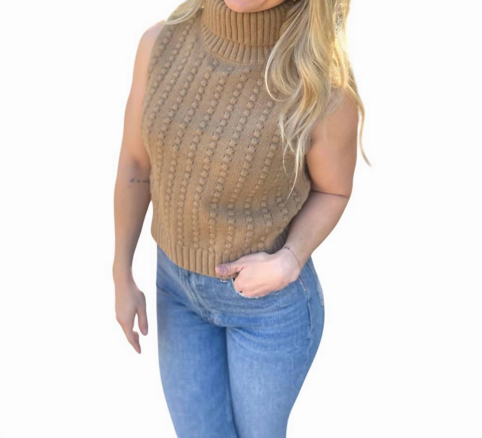 Knit Essentials Katy Ribbed Turtle Neck In Camel