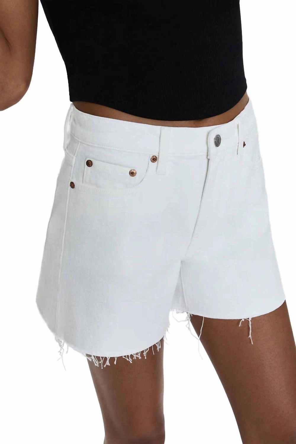 Kennedy Relaxed Mid Rise Cut Off Short In Antique White Durable Weave Fabric