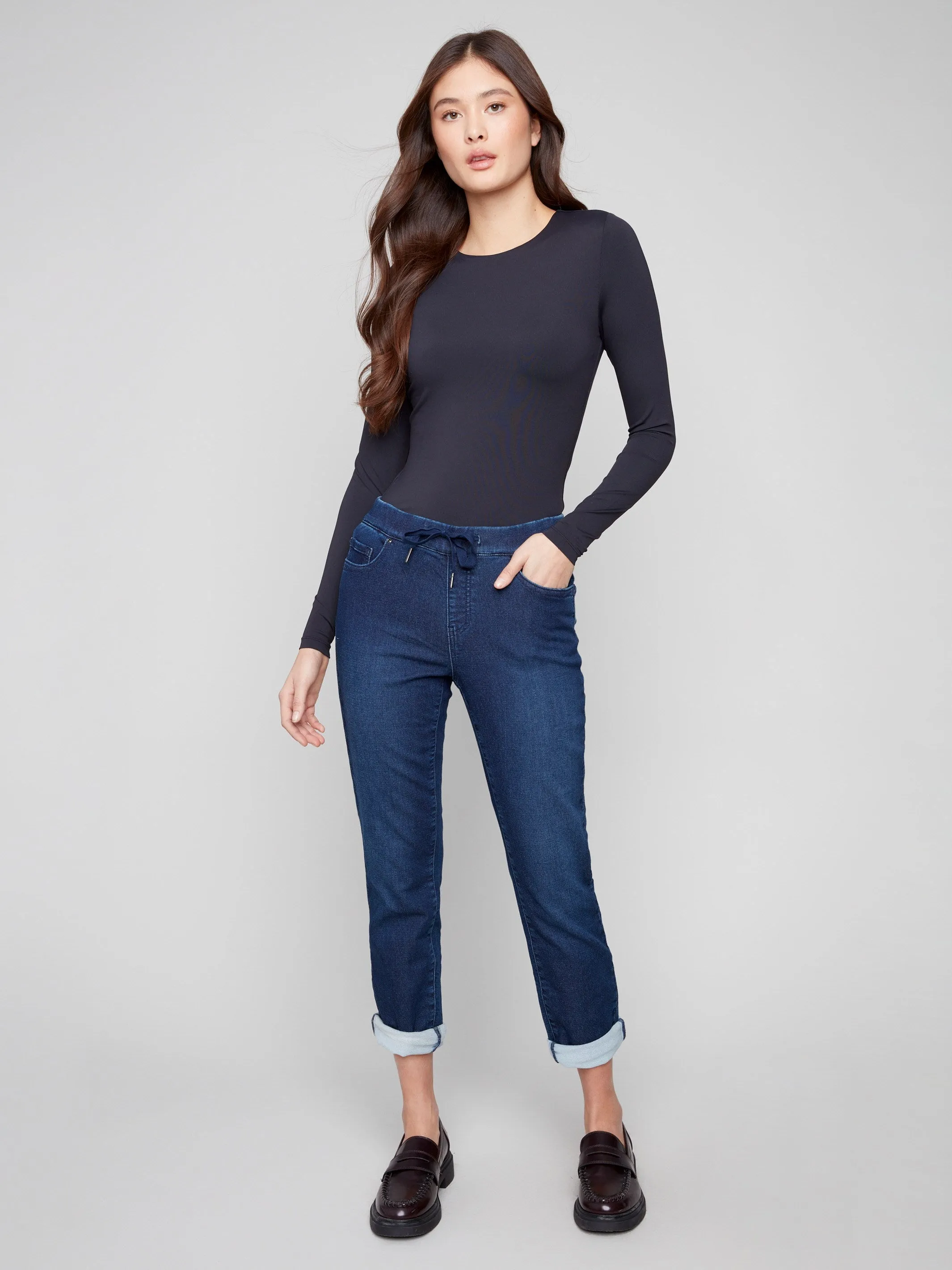 Knit Denim Jogger Pants - Indigo Mid-rise fit StretchWaistband