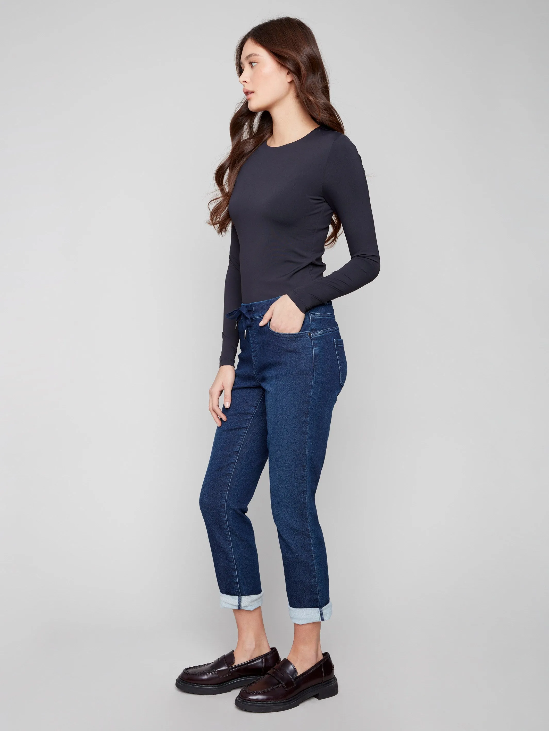 Knit Denim Jogger Pants - Indigo Modern Design Comfy Wardrobe