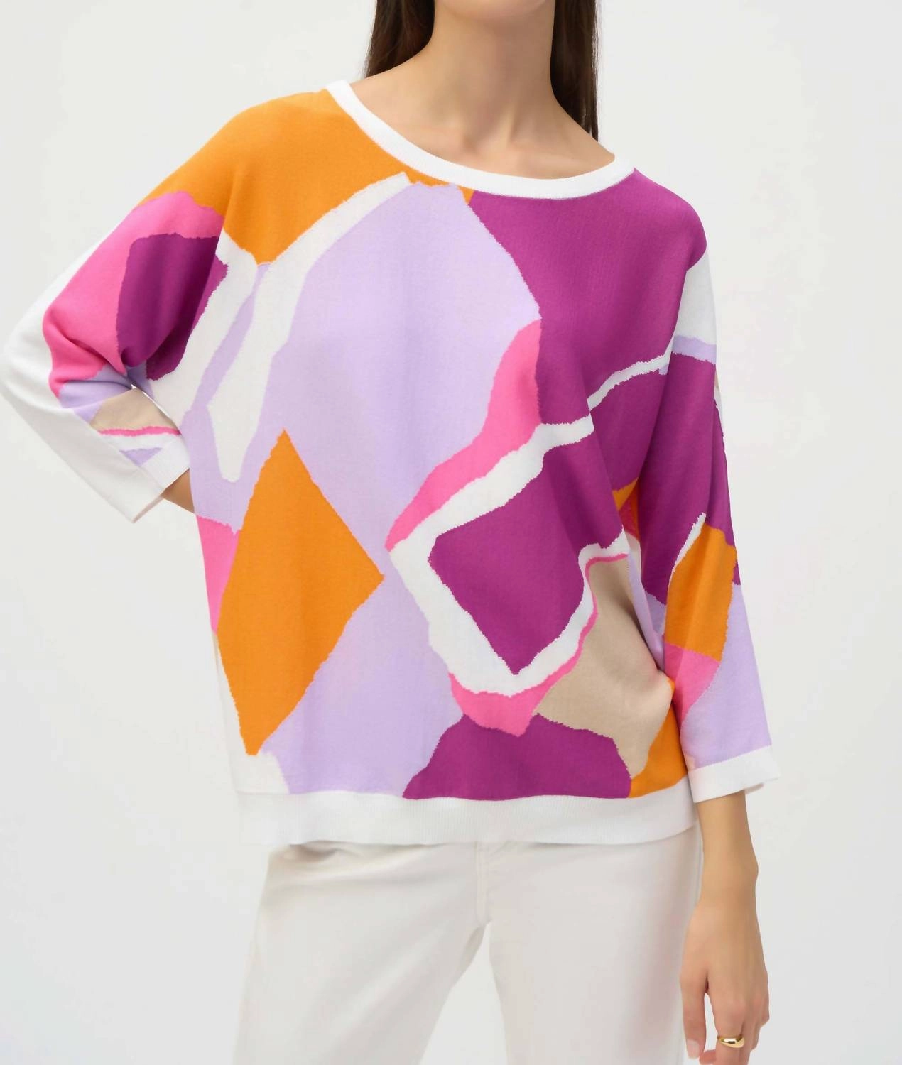 Knit Abstract Print Pullover Sweater In Vanilla/multi Versatile Knit Sleek Wear