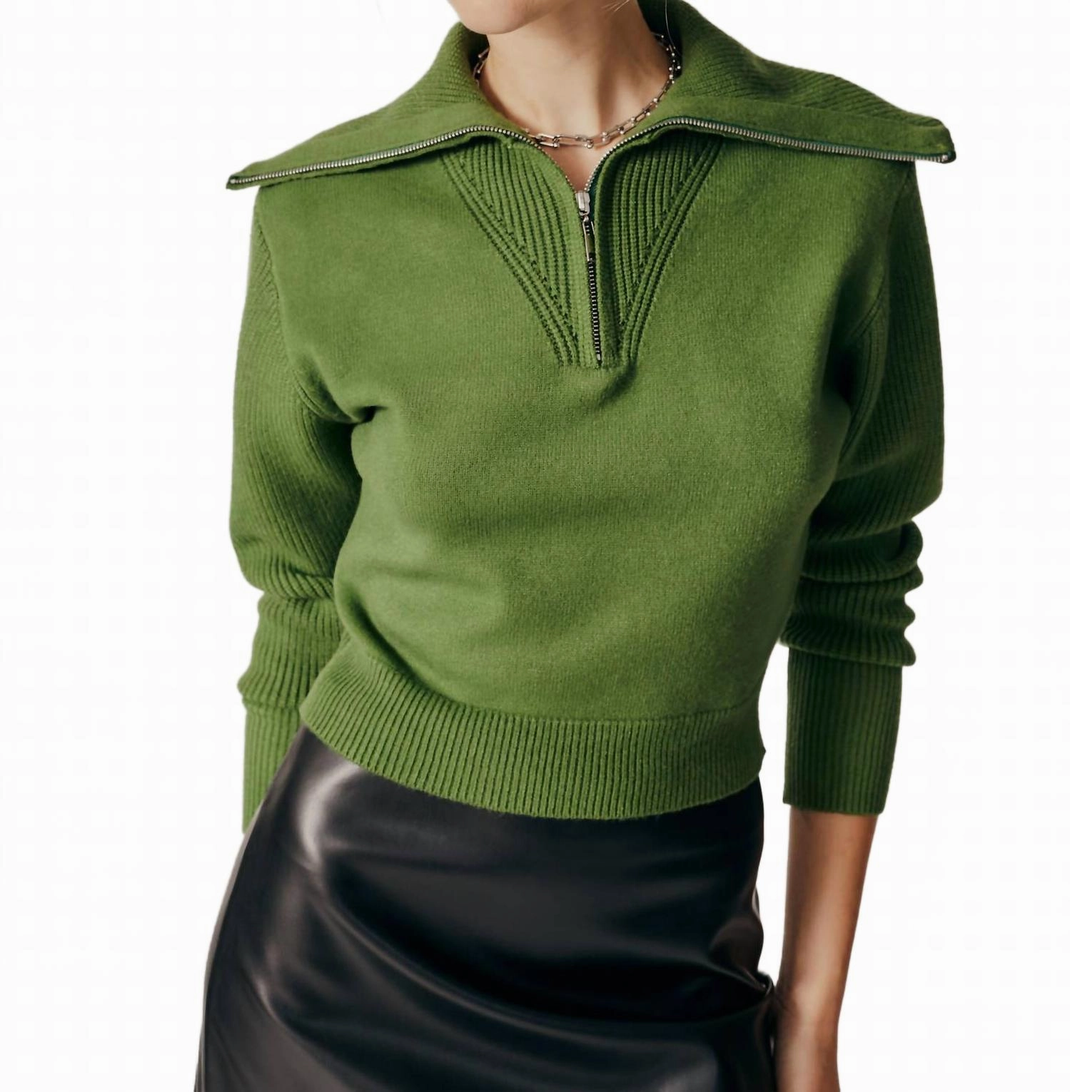 Lobelia Turtleneck Sweater In Basil Green Reinforced Shoulder Seams