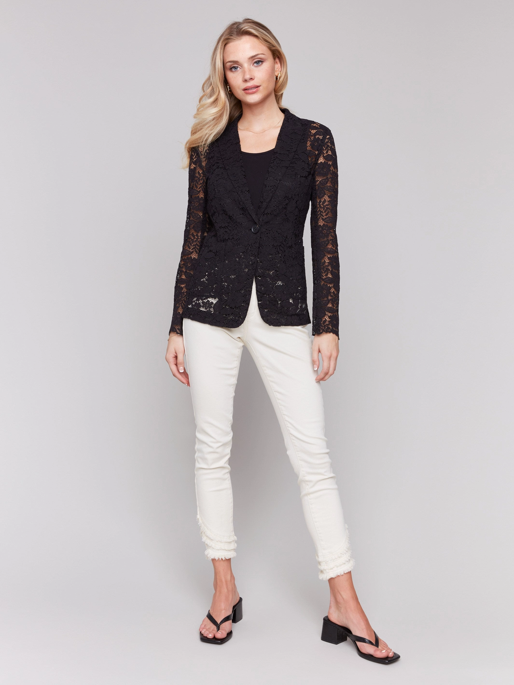 Belted Style Lace Blazer - Black