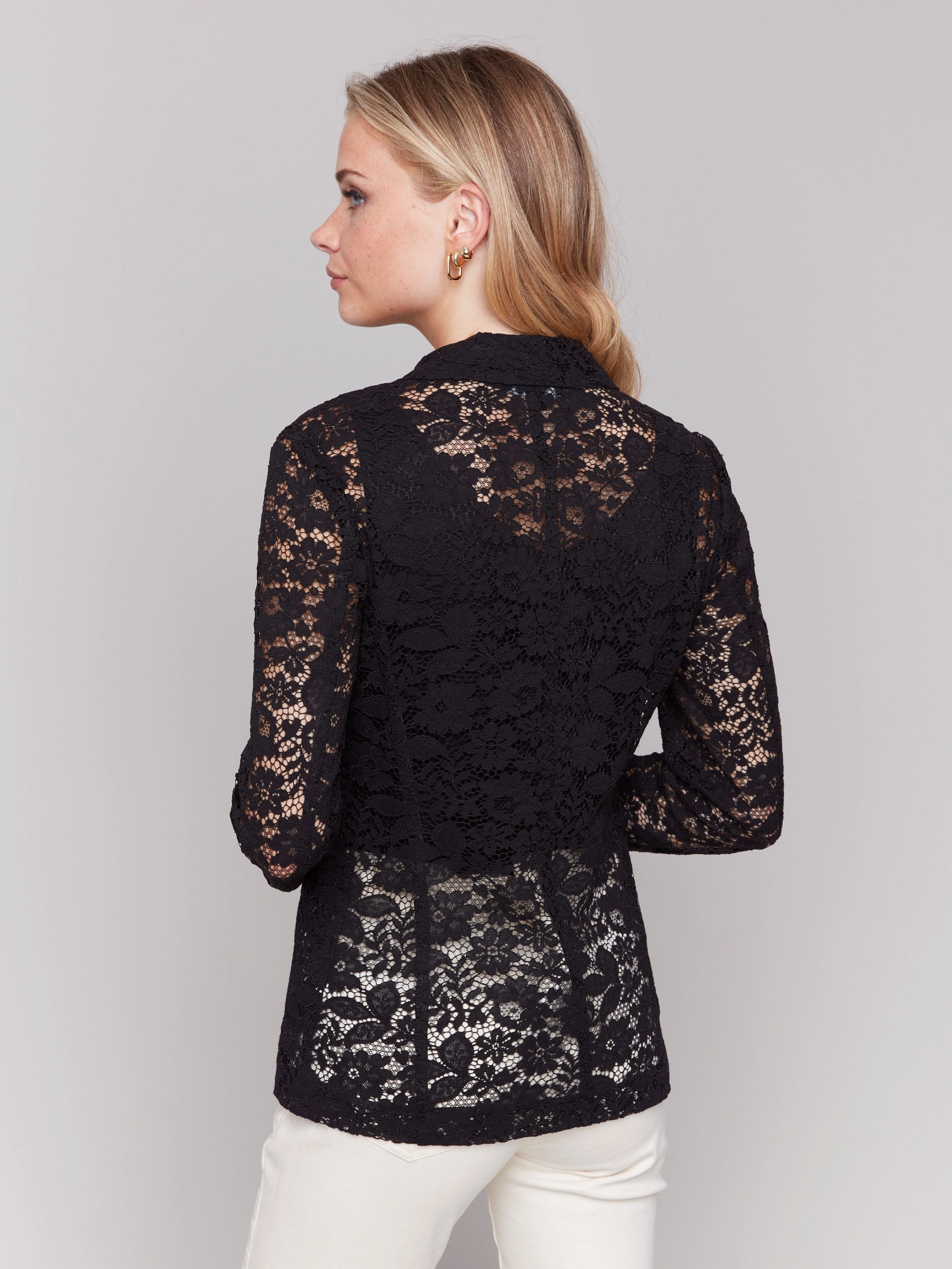 Sealed Seam Construction Lace Blazer - Black