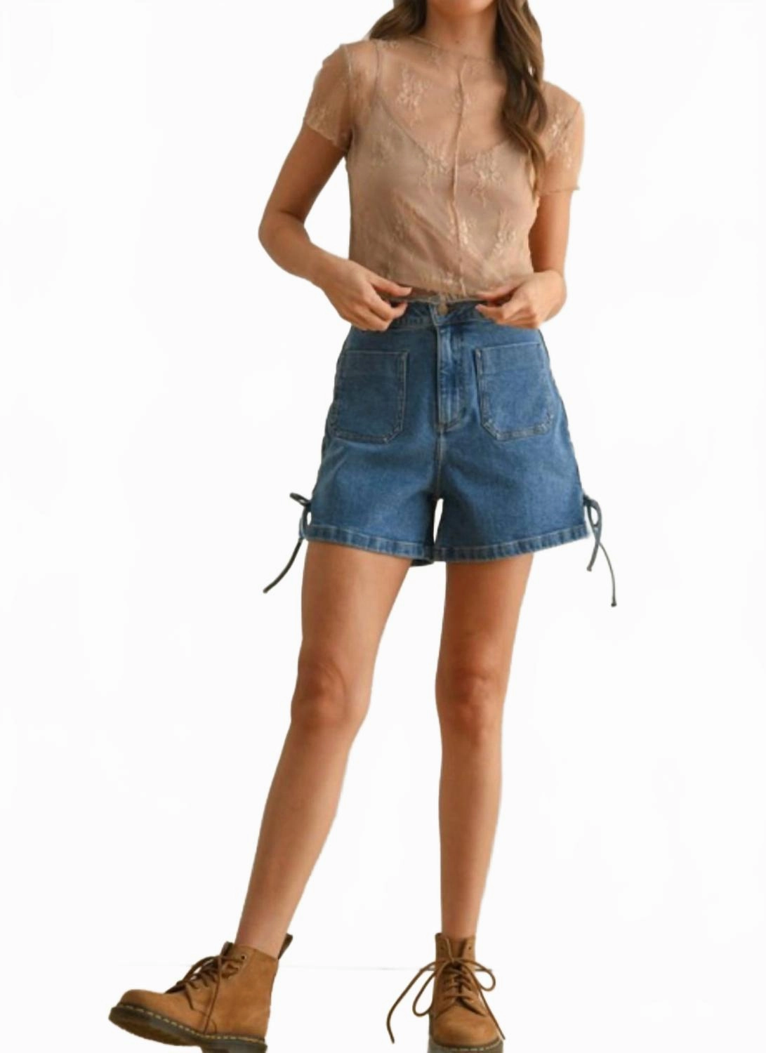 hospitality industry meditation wear Lace Up Side Denim Shorts