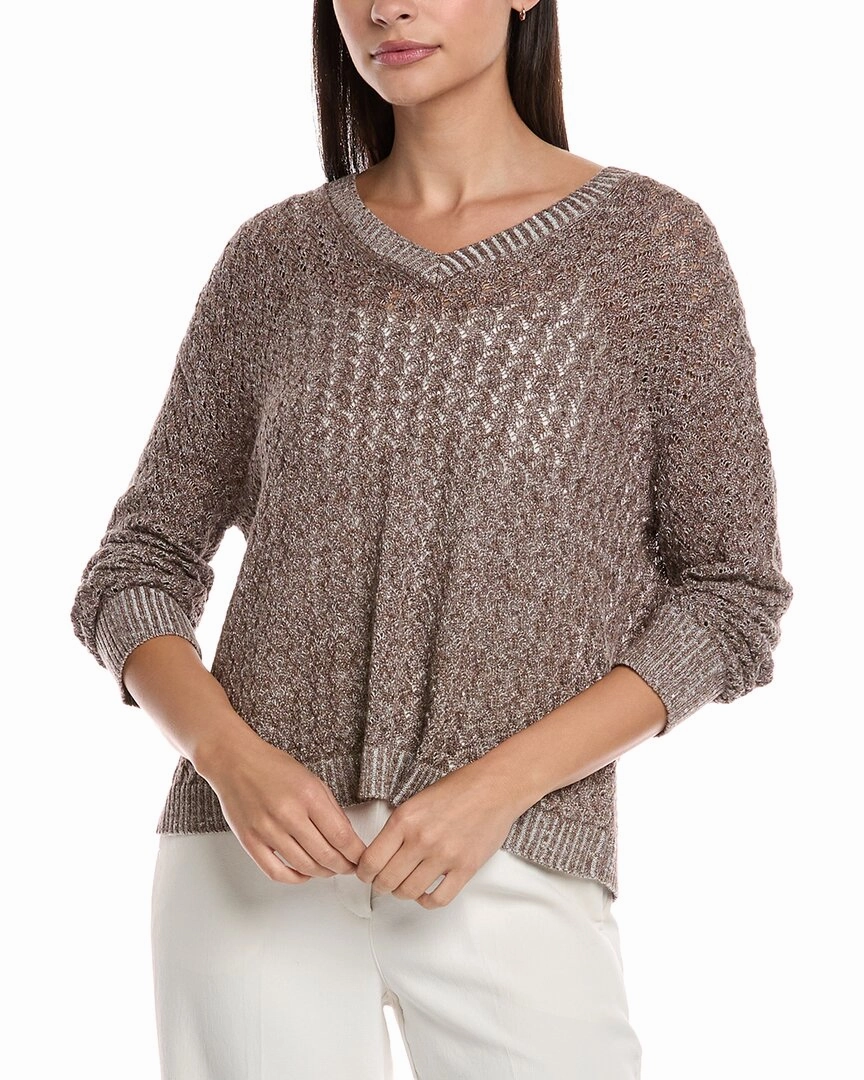 Casual Knit Style Lafayette 148 New York Cabled V-Neck Linen & Silk-Blend Sweater