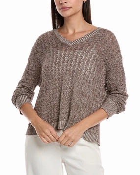 Casual Knit Style Lafayette 148 New York Cabled V-Neck Linen & Silk-Blend Sweater