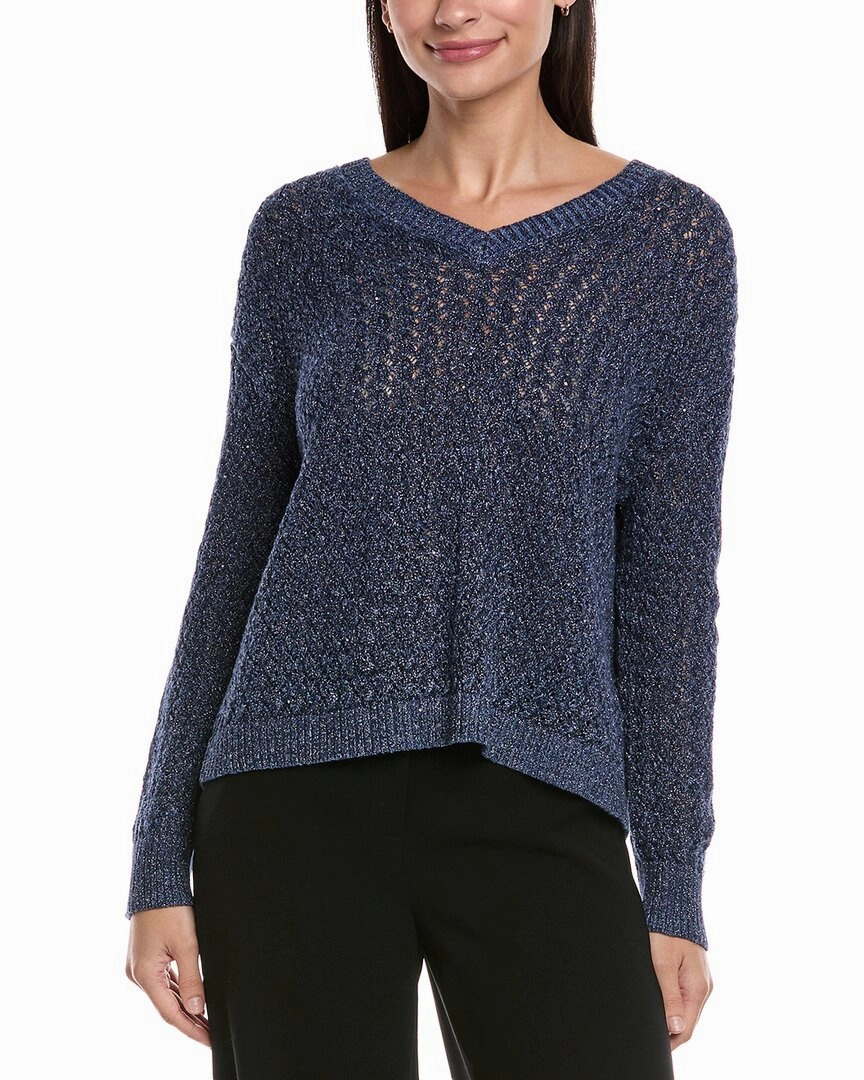 Lafayette 148 New York Cabled V-Neck Linen & Silk-Blend Sweater Warm Layer Layered Warmth