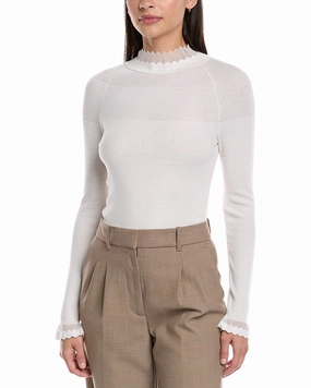 Snuggle Comfort Lafayette 148 New York Scallop Trim Ribbed Wool & Silk-Blend Sweater
