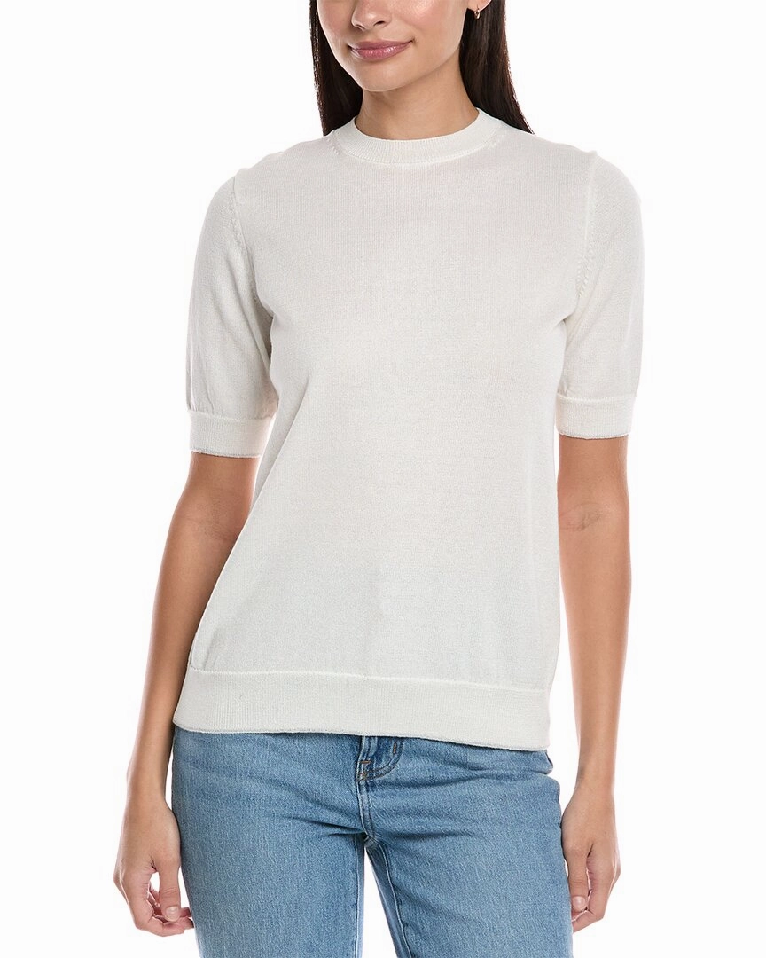 Cozy Wardrobe Light Reflective Trim Lafayette 148 New York Short Sleeve Wool-Blend Sweater