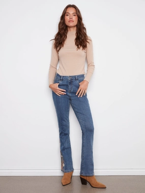 Bootcut Jeans With Floral Embroidery - Medium Blue Strong Stitch Essential Wardrobe