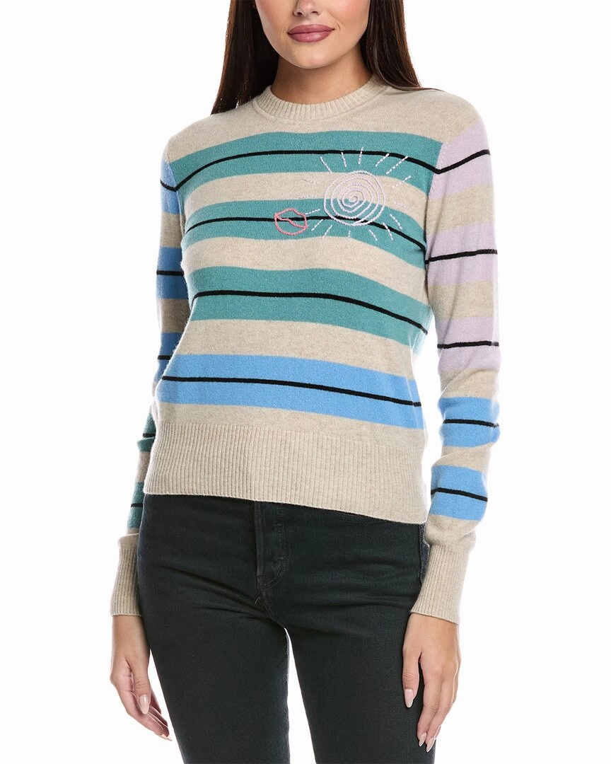 Hygroscopic Fiber Blend Ultimate Comfort &Isla Jules Striped Embroidered Cashmere Sweater