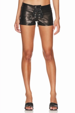 Layered Protection System Leather Micro Lace Up Shorts In Black