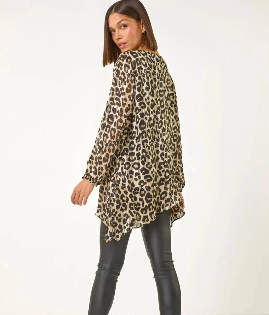 Leopard Print Metallic Tunic Top ReinforcedStitching