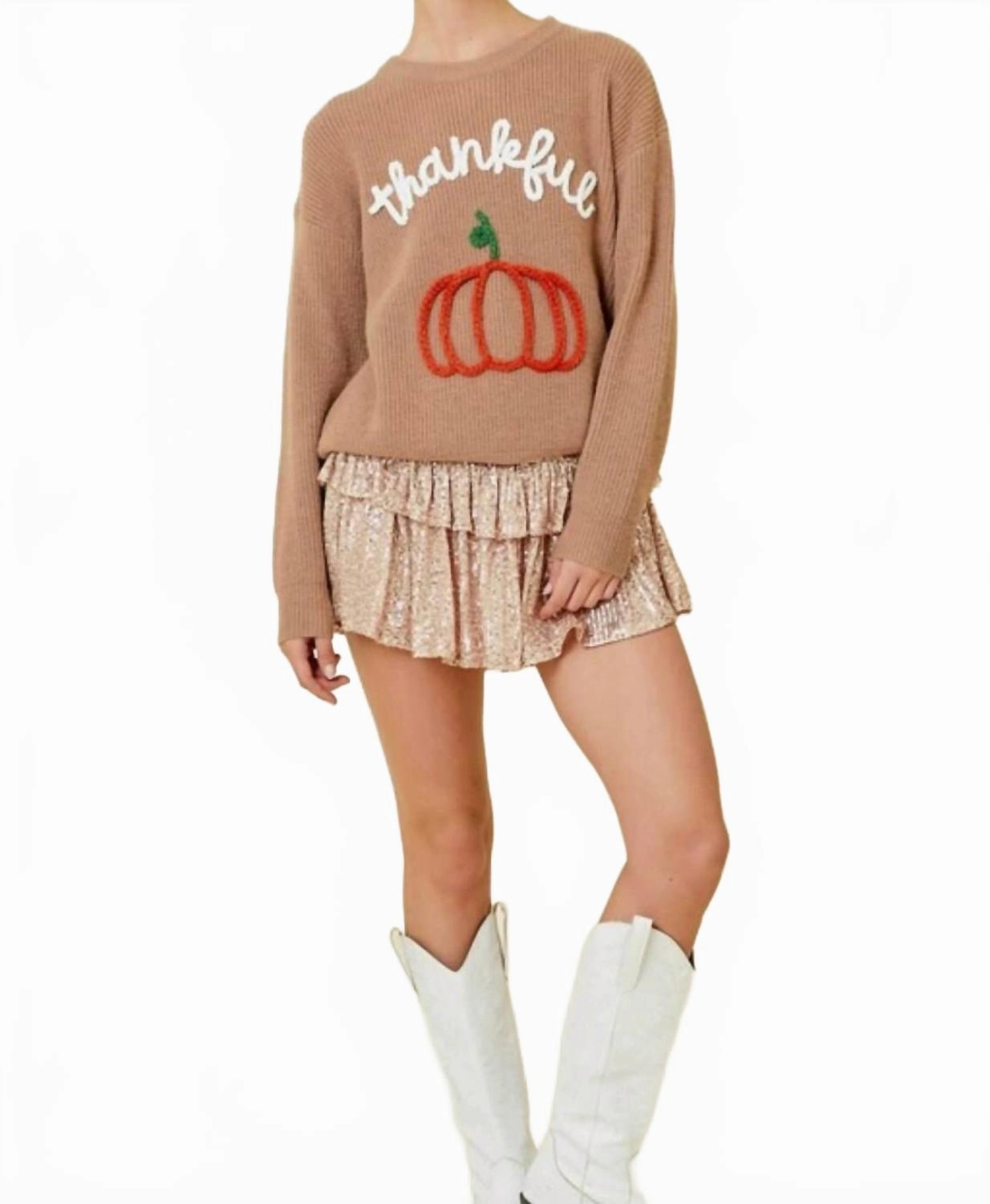 Warm Knit 3D Pumpkin Thanksgiving Sweater In Brown