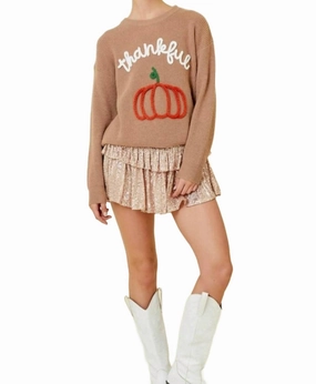 Warm Knit 3D Pumpkin Thanksgiving Sweater In Brown