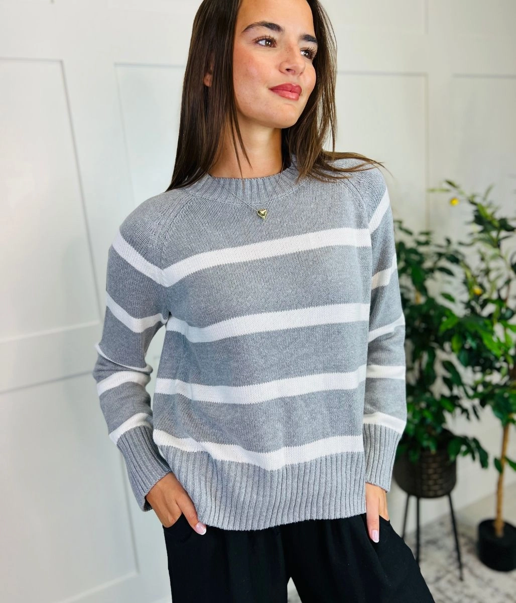 Grey Cotton Rich Stripe Jumper Snuggle Look