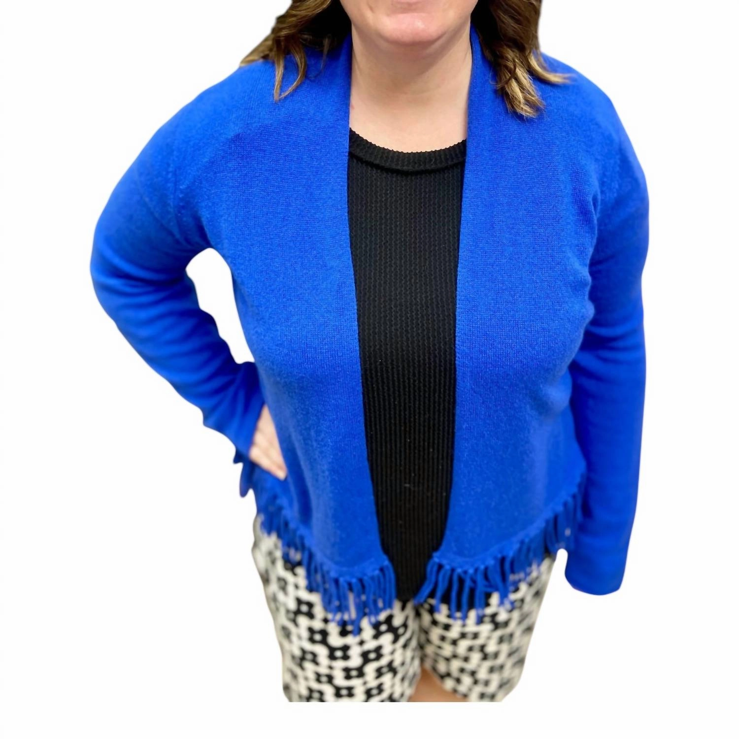Fringe Crop Cardigan In Blue Winter Layers