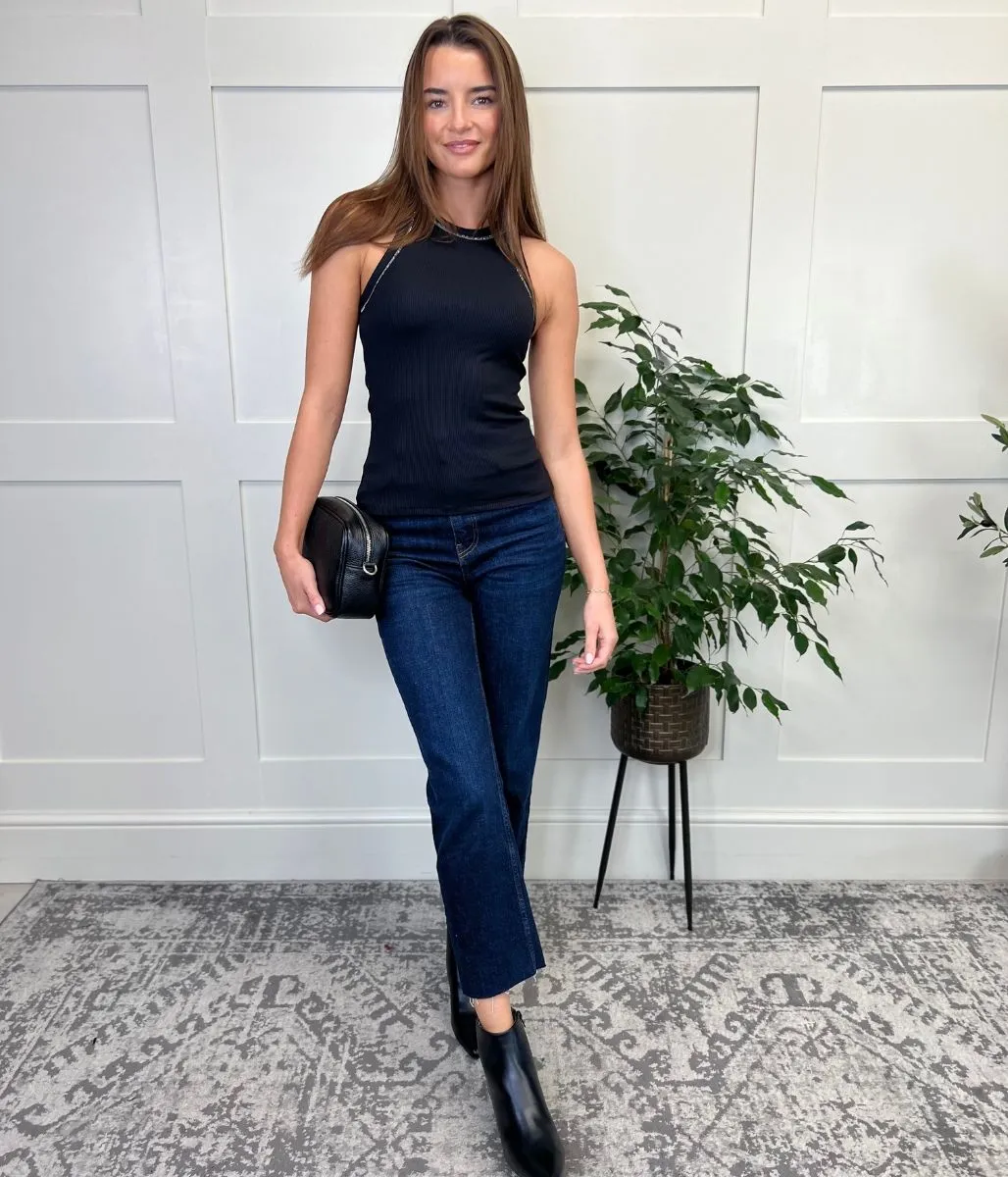 Tear Resistant Weave Cozy Cardigan Black Embellished High Neck Vest Top