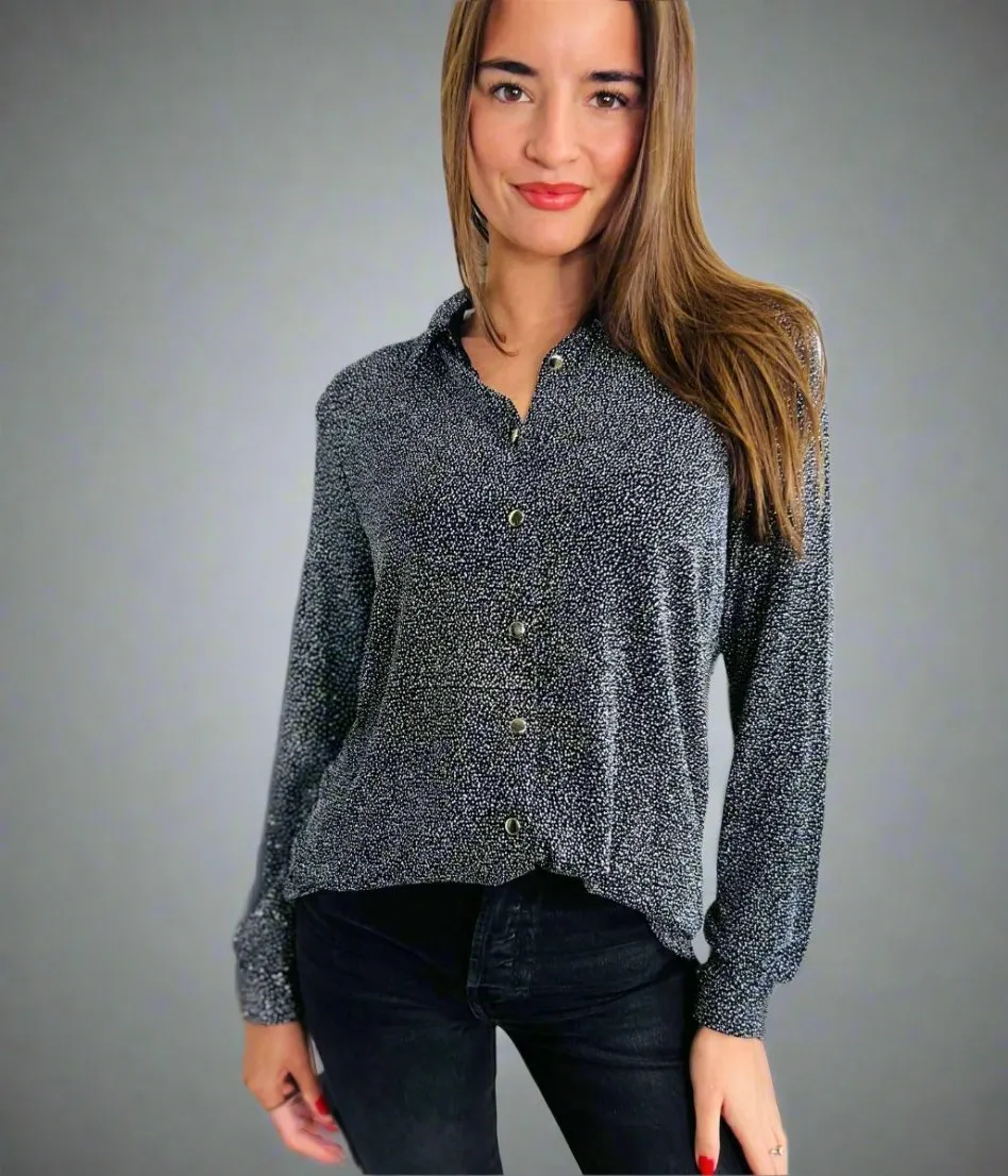 DropShoulder Odor Resistant Treatment Silver Sparkle Blouse