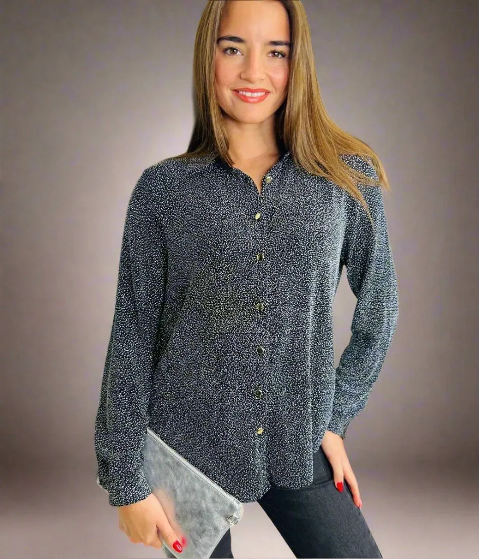 Durable Blend Circular Knit Technology Silver Sparkle Blouse