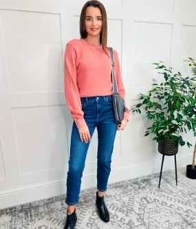 Reflective accents Salmon Pink Round Neck Sweatshirt