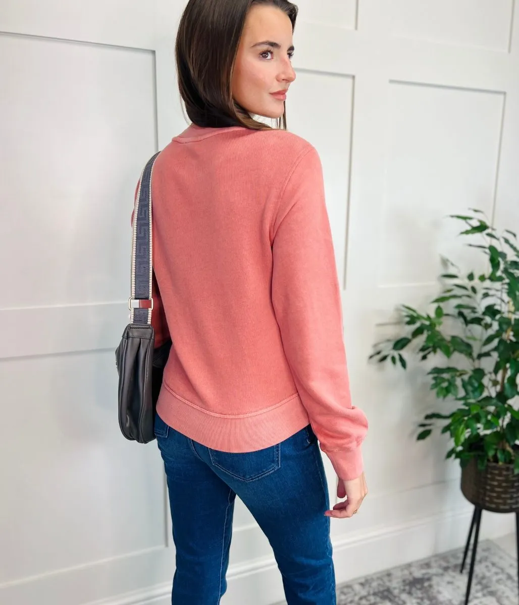 Anti Odor Treatment WrinkleFree Structure Salmon Pink Round Neck Sweatshirt