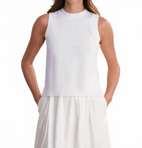 Demi High Crewneck Tank In Bleach White Cozy Chic Friction Resistant Edging