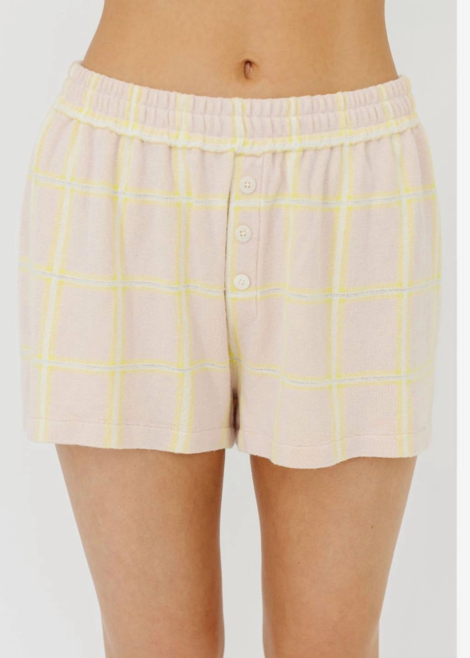 Picnic Plaid Short In Powder Pink Combo Summer Wear Flexible Waistline