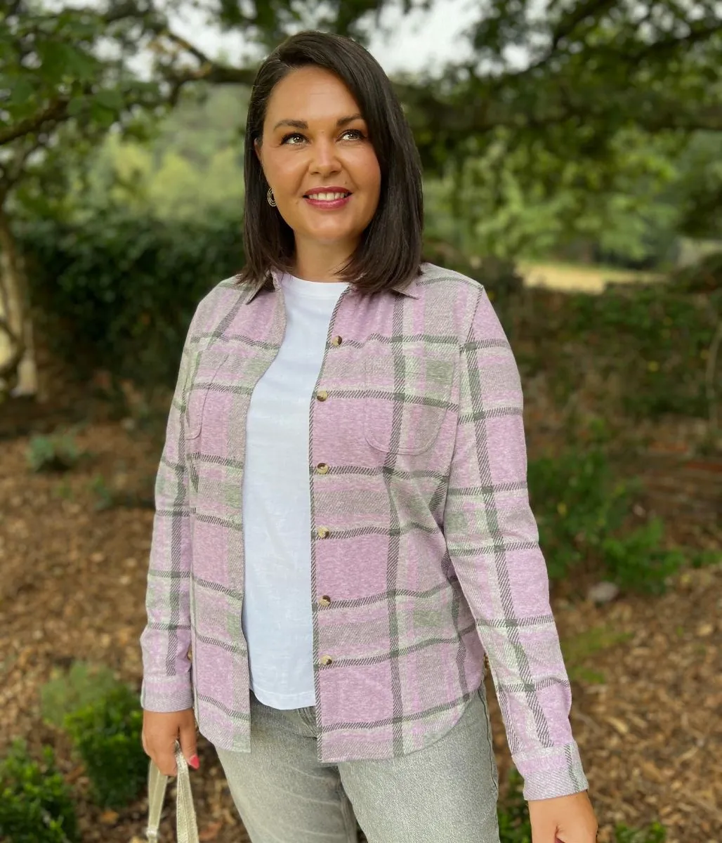 EasyCareMaterial ThermalInsulation Lilac Check Soft Jersey Shirt