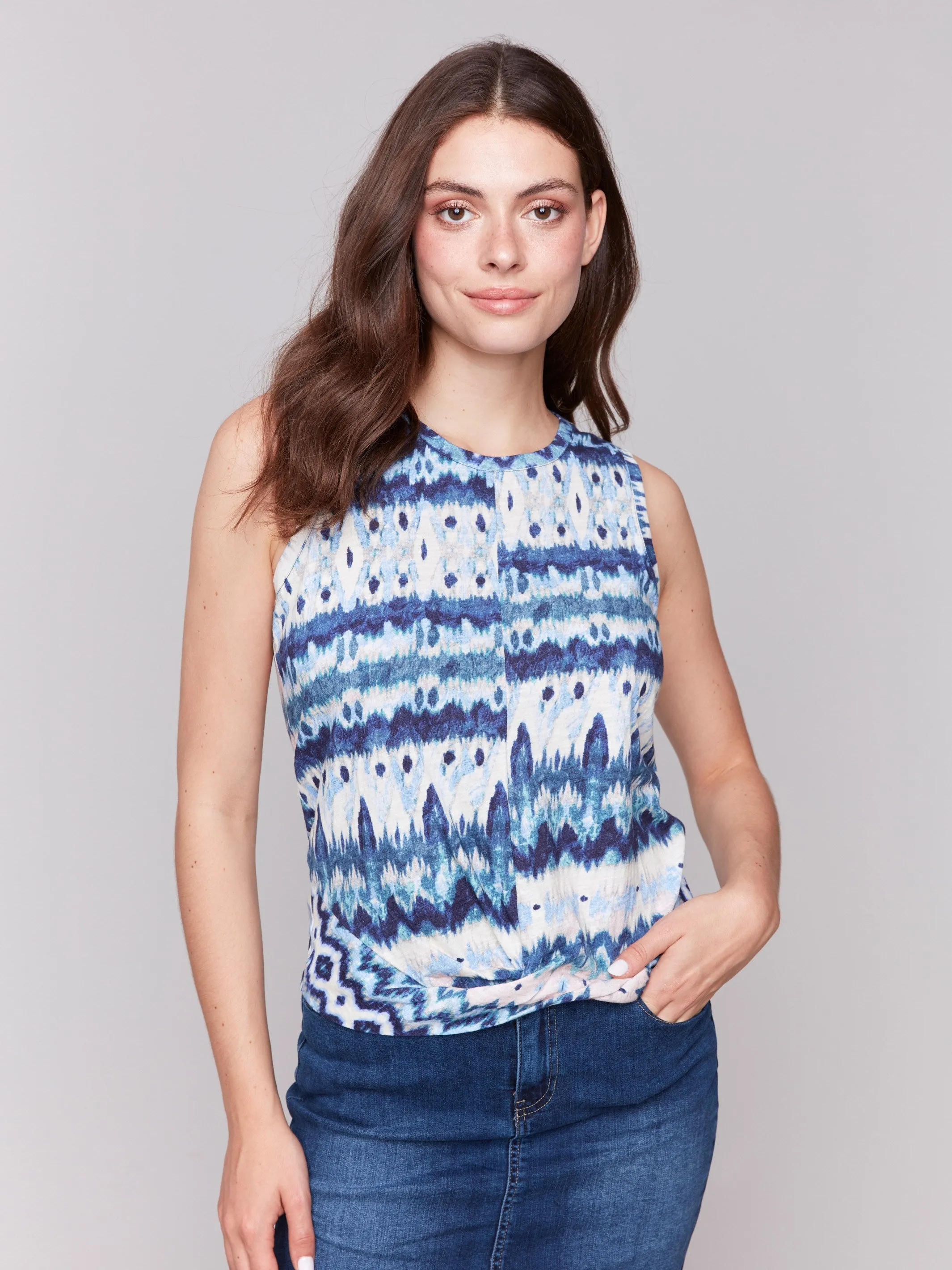 Aspect nylon Printed Cotton Slub Tank Top with Knot Detail - Lake Tahoe
