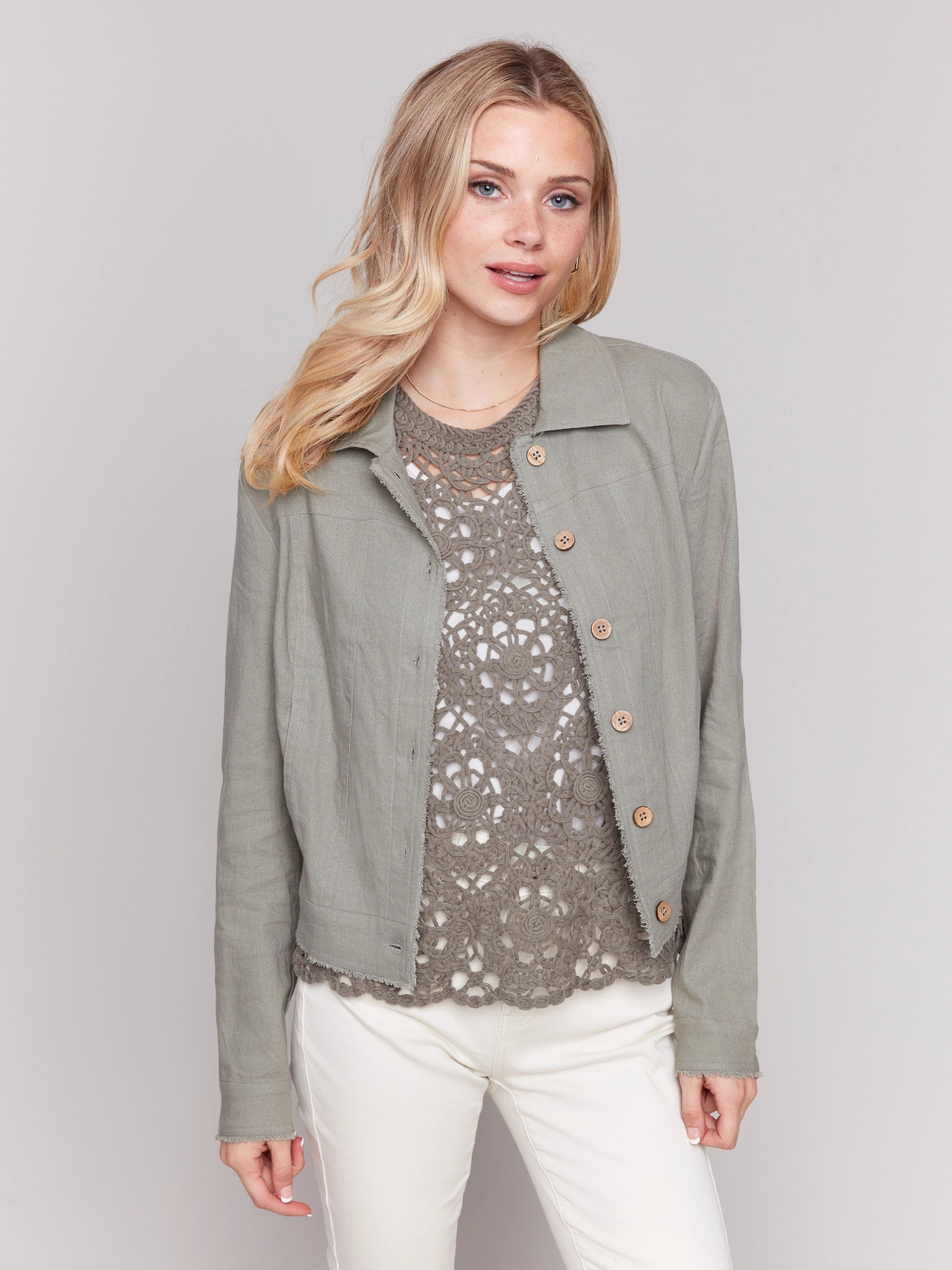 Linen Blend Jacket - Celadon FlexFoldPackaging