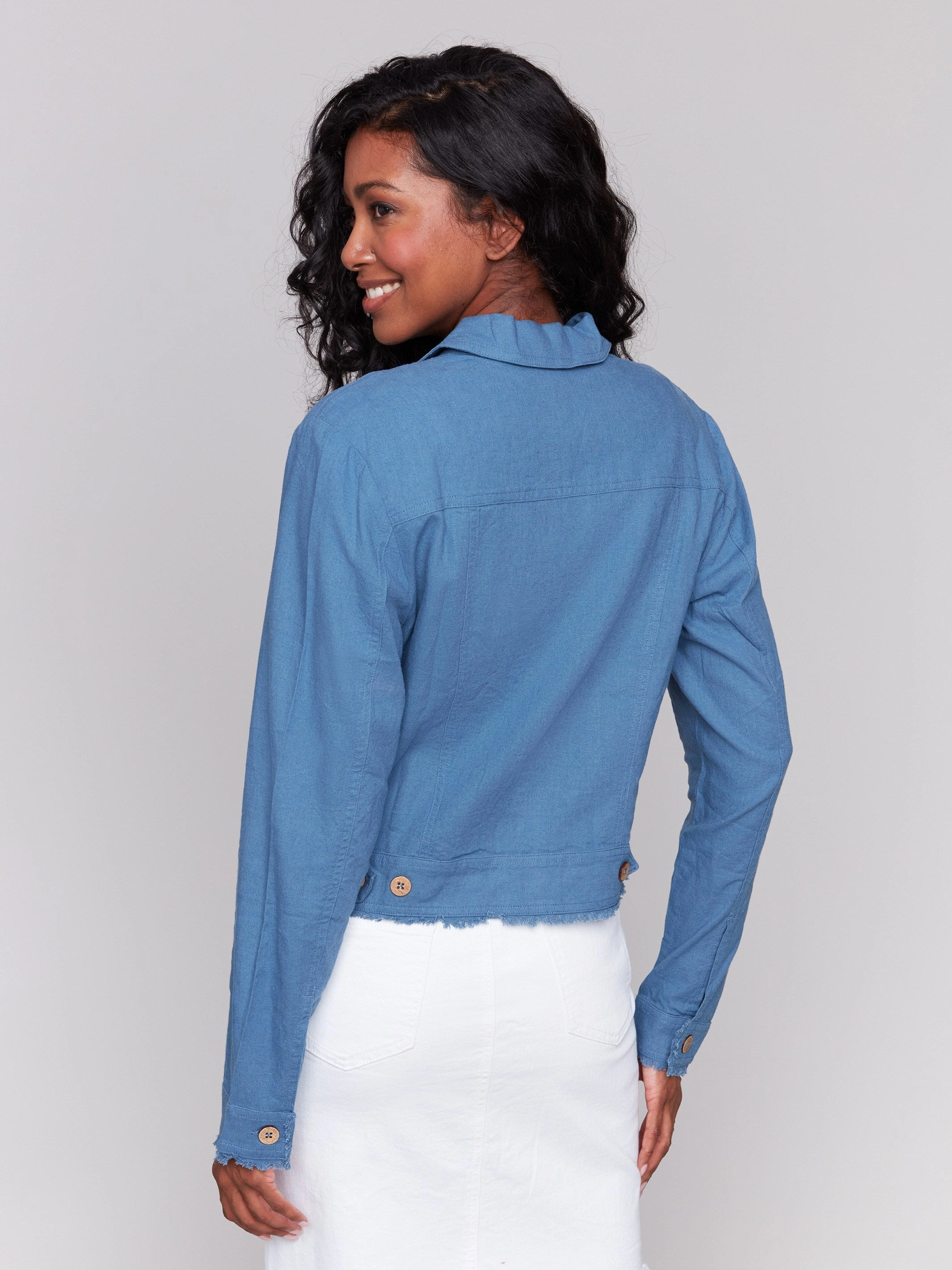 Linen Blend Jacket - Denim Water Resistant Fabric