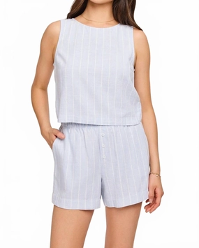 Linen Shorts In Sky Stripe school outfit Golf Apparel