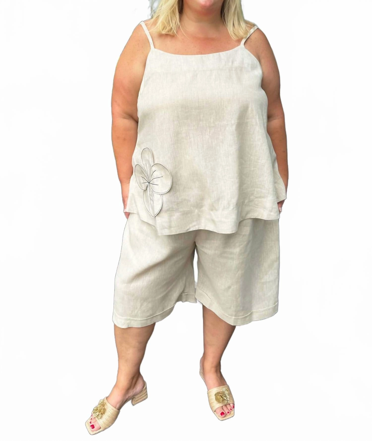 rayon fabric Temperature Regulating Blend Linen Wide Leg Shorts - Plus In Crude