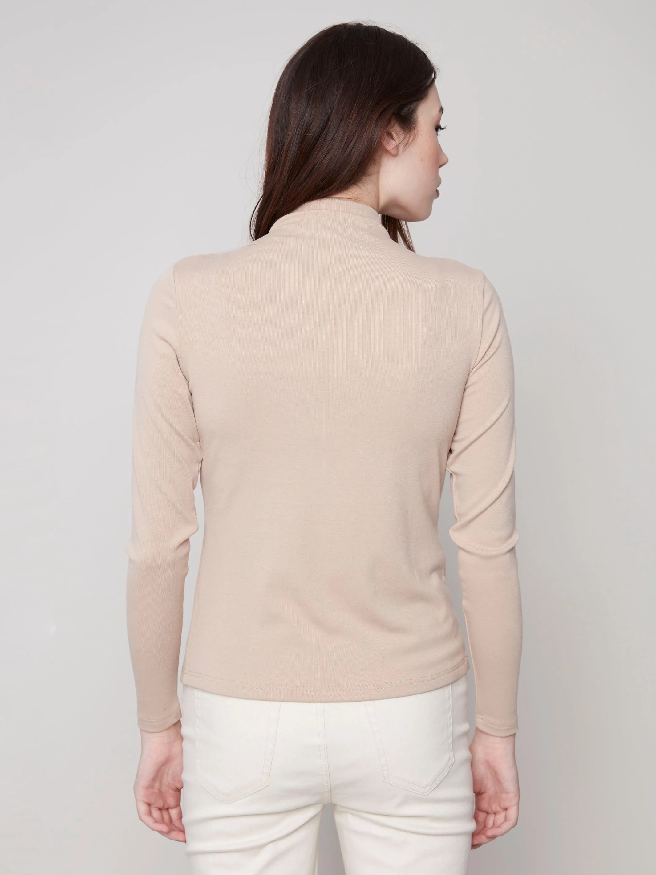 Formal Shirt LayeredCollar Long Sleeve Mock Neck Top - Sesame