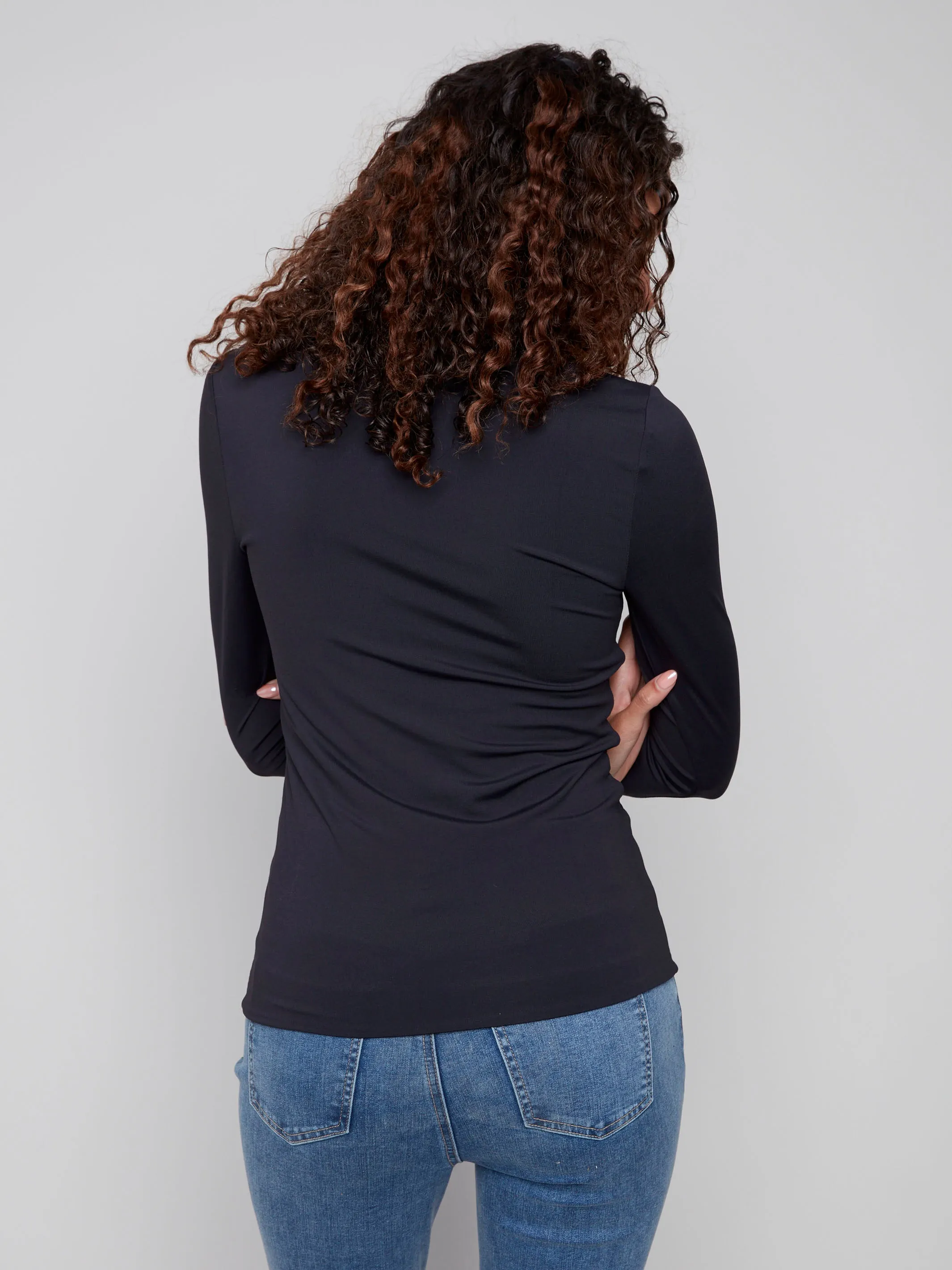 Long Sleeve Super Stretch Top - Black Stretchable Material