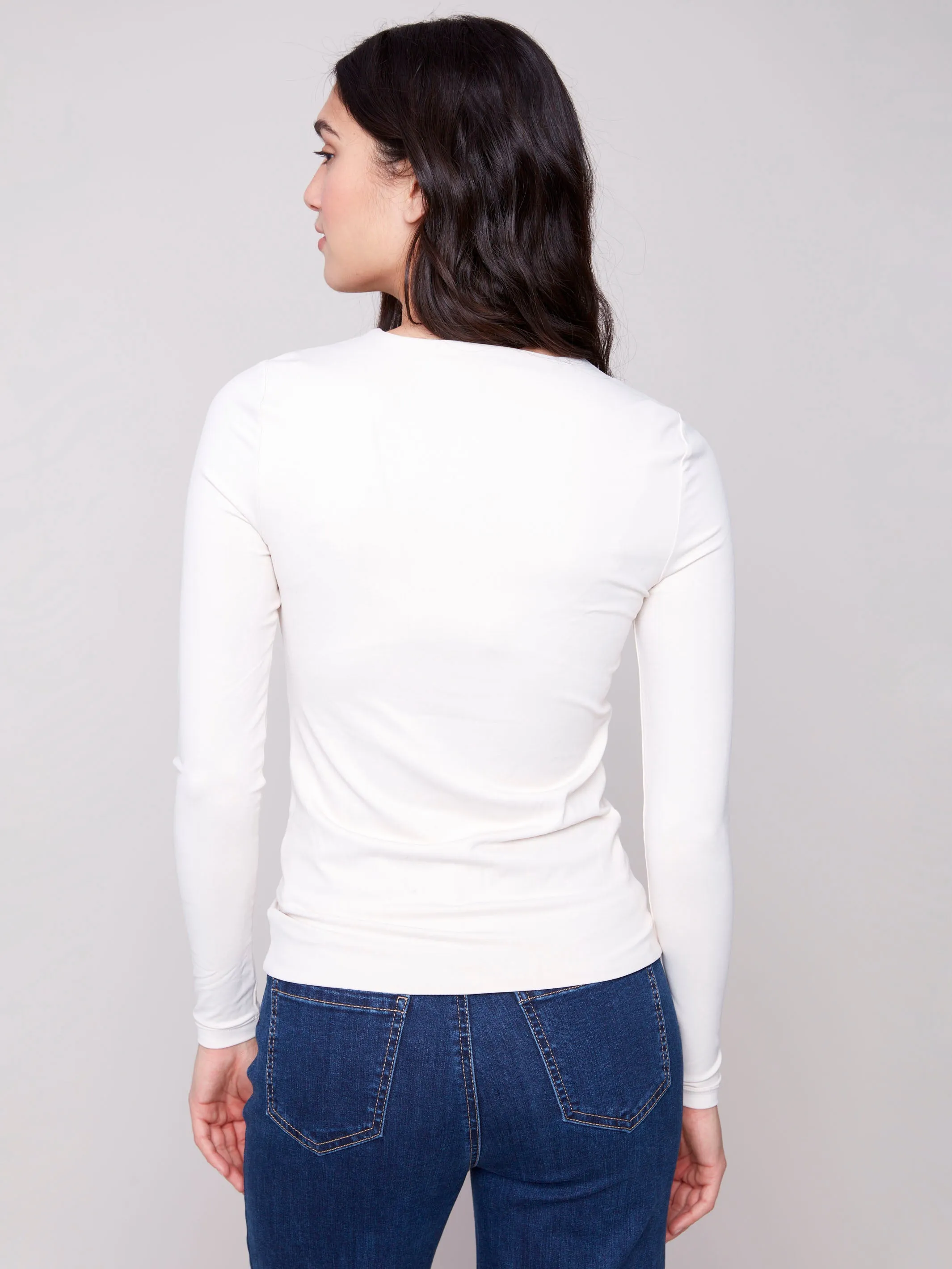 Classic Cut Long Sleeve Super Stretch Top - Natural