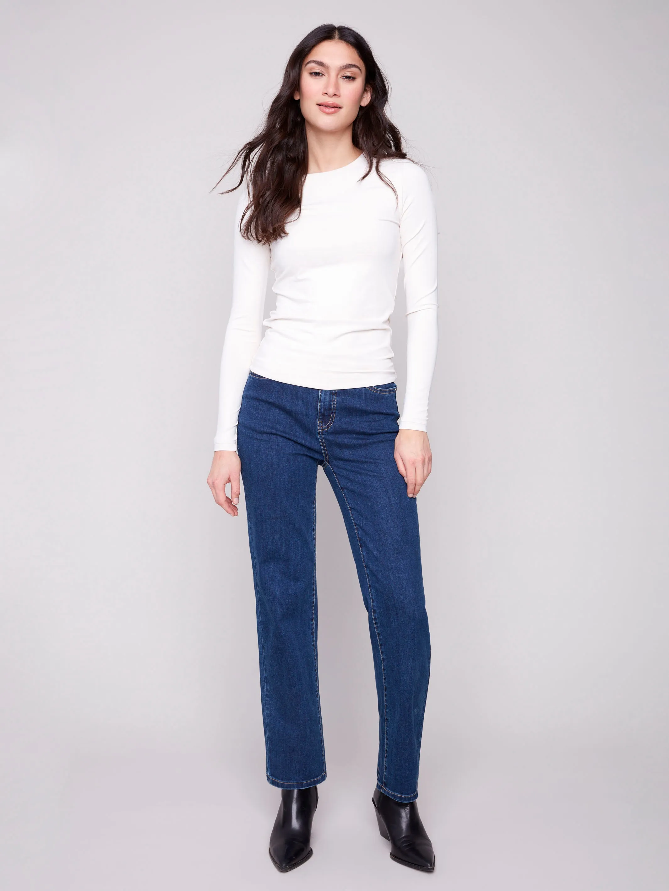 Basic Wardrobe Long Sleeve Super Stretch Top - Natural