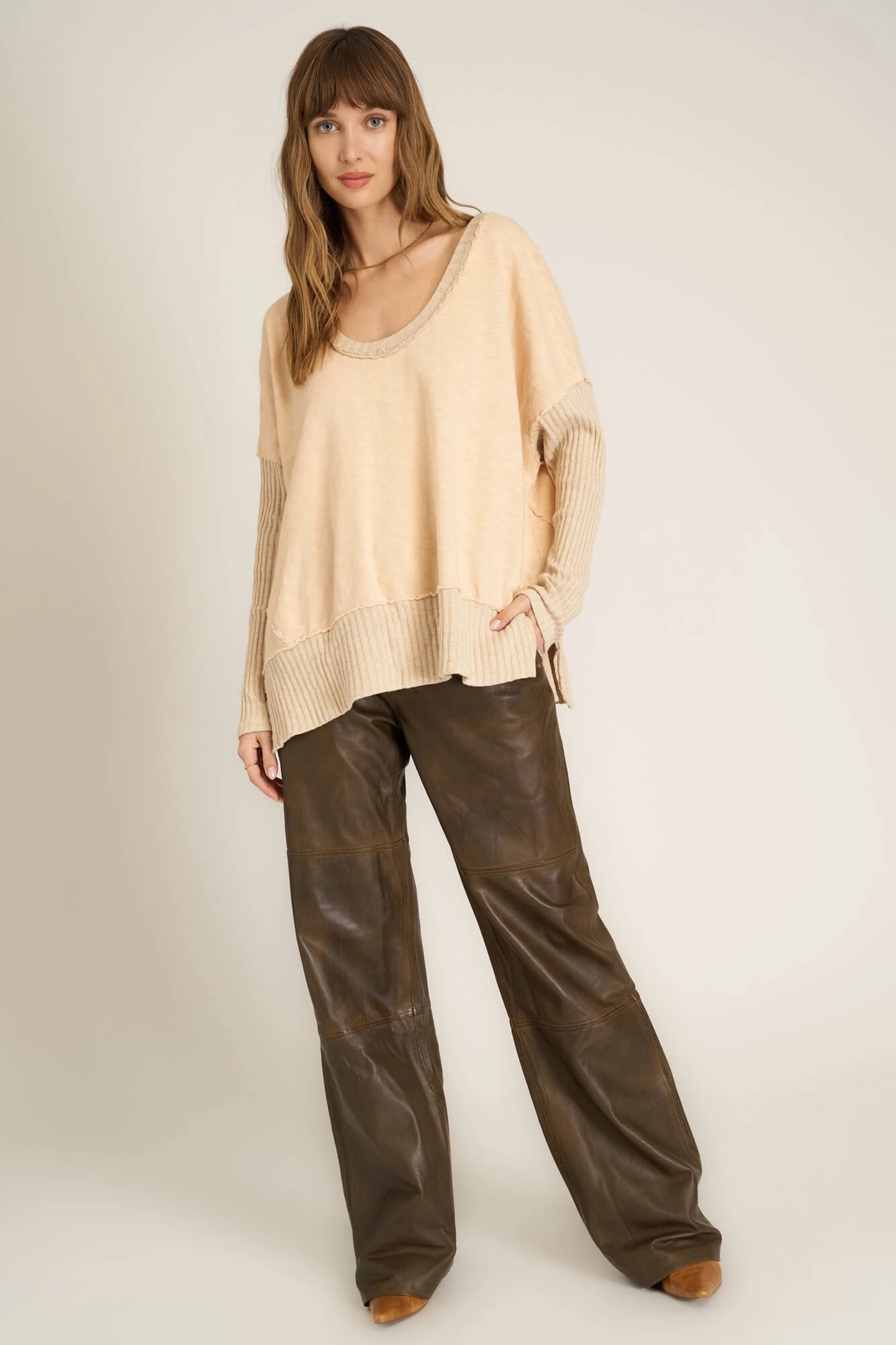 Chilly Weather Wear Quinn Mixed Fabric Oversized Pullover