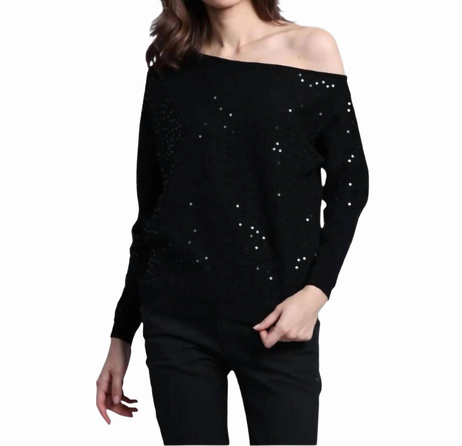 Winter Fashionable Viscose Sequin Off The Shoulder Sweater In Black