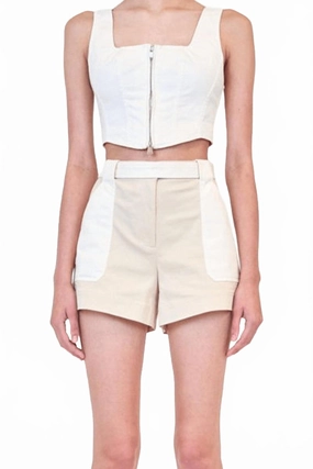 Adjustable drawstring Lourie Belted Shorts In Ivory Multi