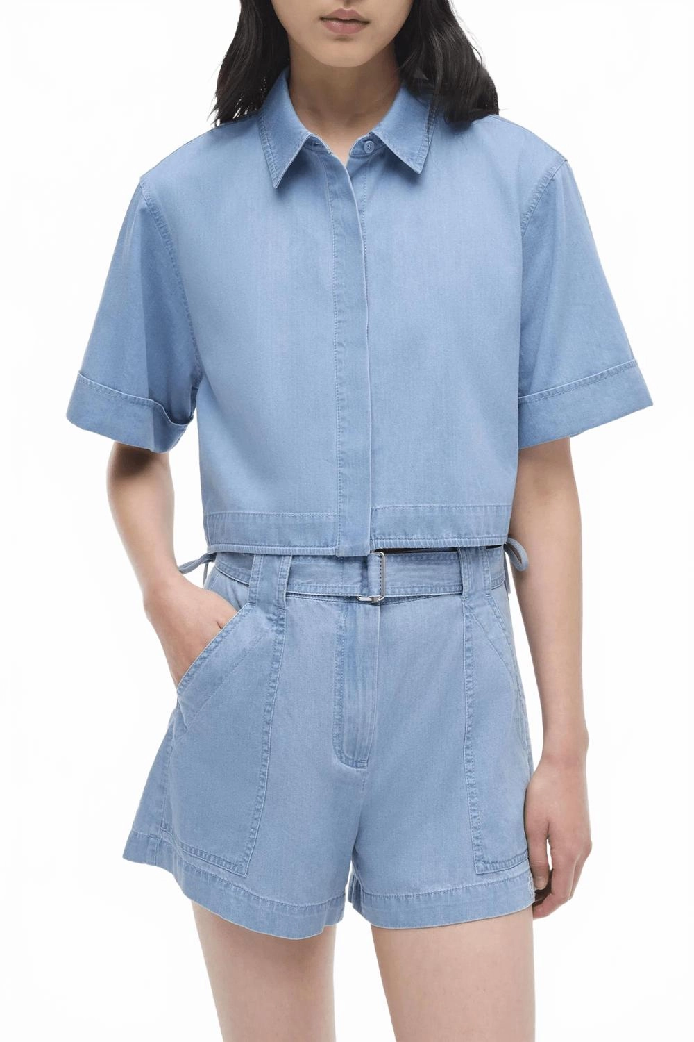 Wrinkle Free Fabric Durable Waistband Lourie Belted Shorts In Stratus