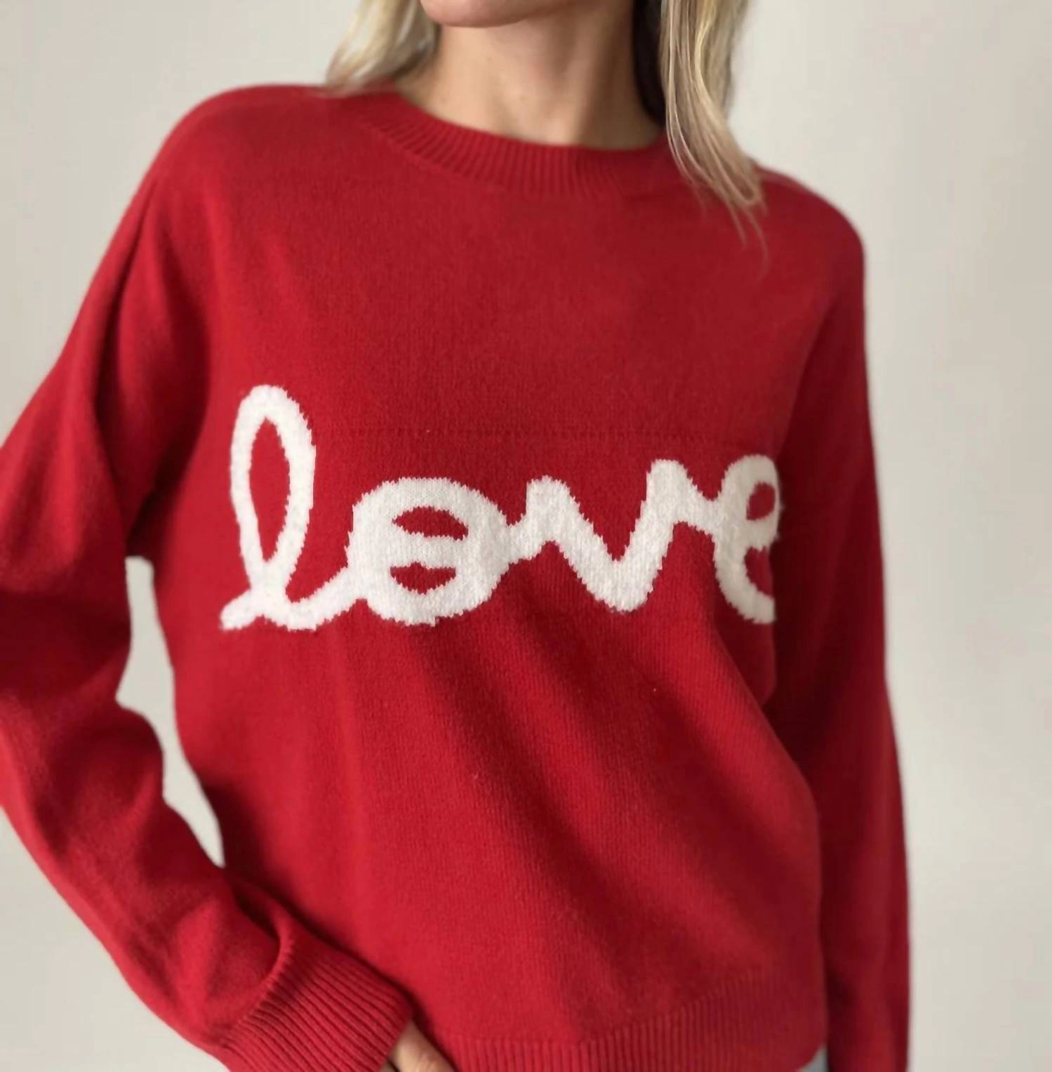 Love Graphic Sweater In Red Recycled Material Crafting Chunky Yarn