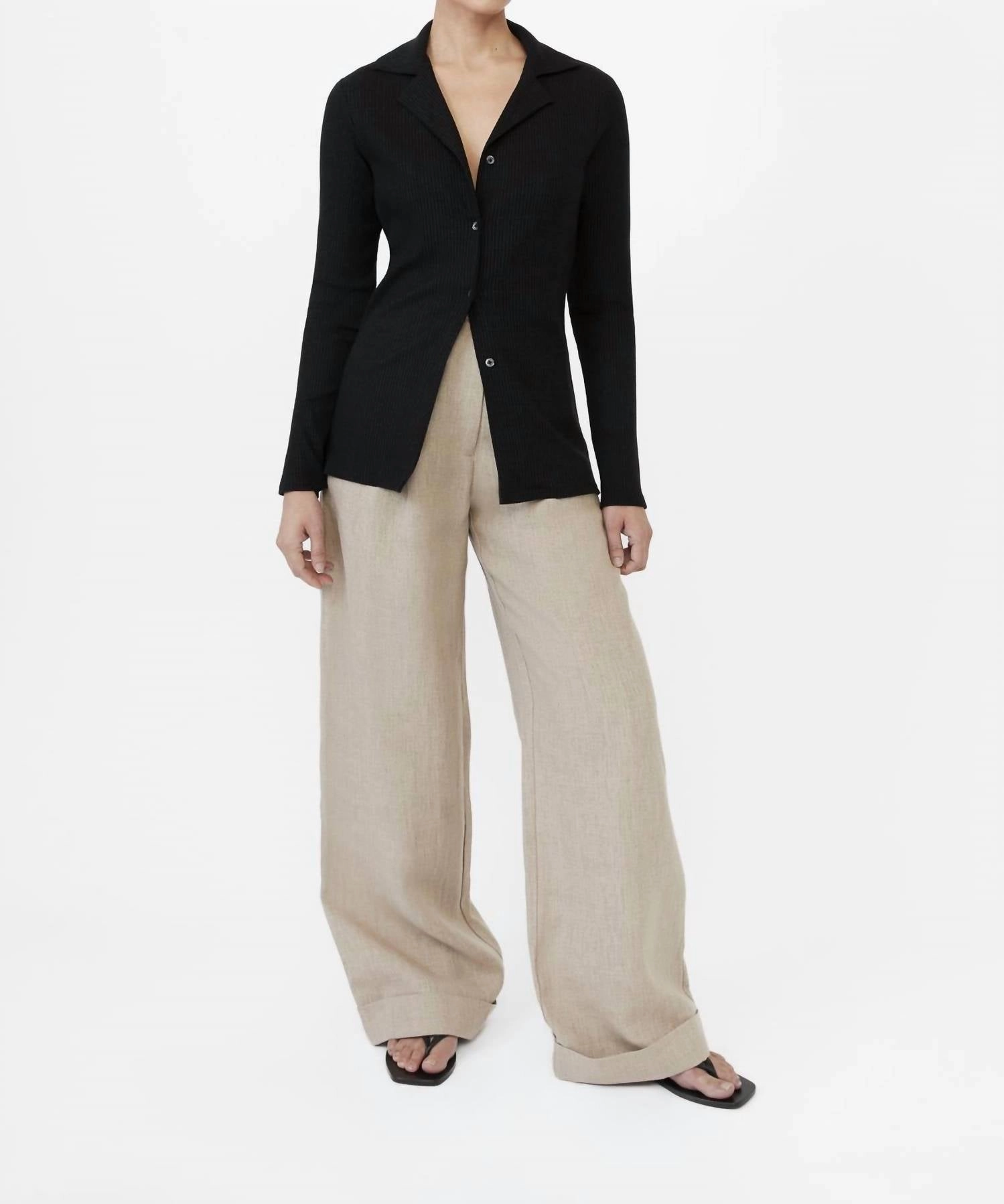 Luxe Touch Seasonal Essentials Rib Knit Collared Cardigan In Black