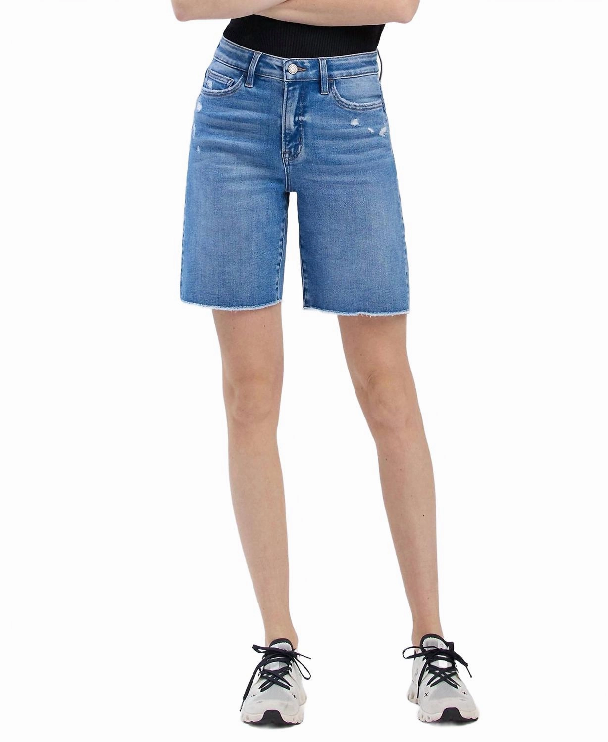 High Elasticity Blend High Rise Raw Hem Bermuda Shorts In Valour