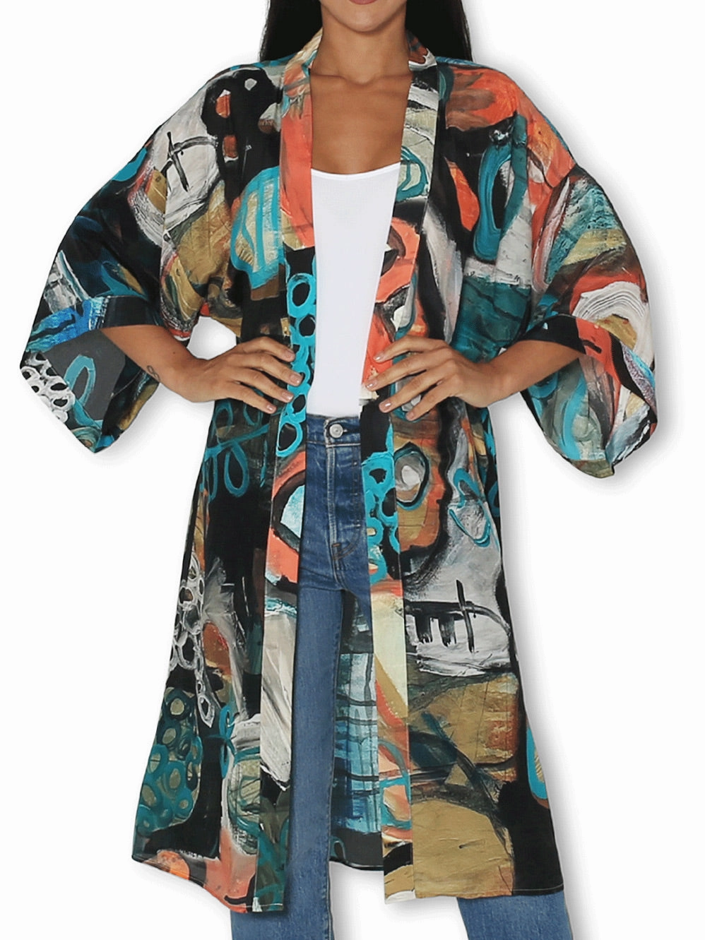 THE ARTISTS LABEL ROCK POOL LONG SILK KIMONO Adventure Day Look