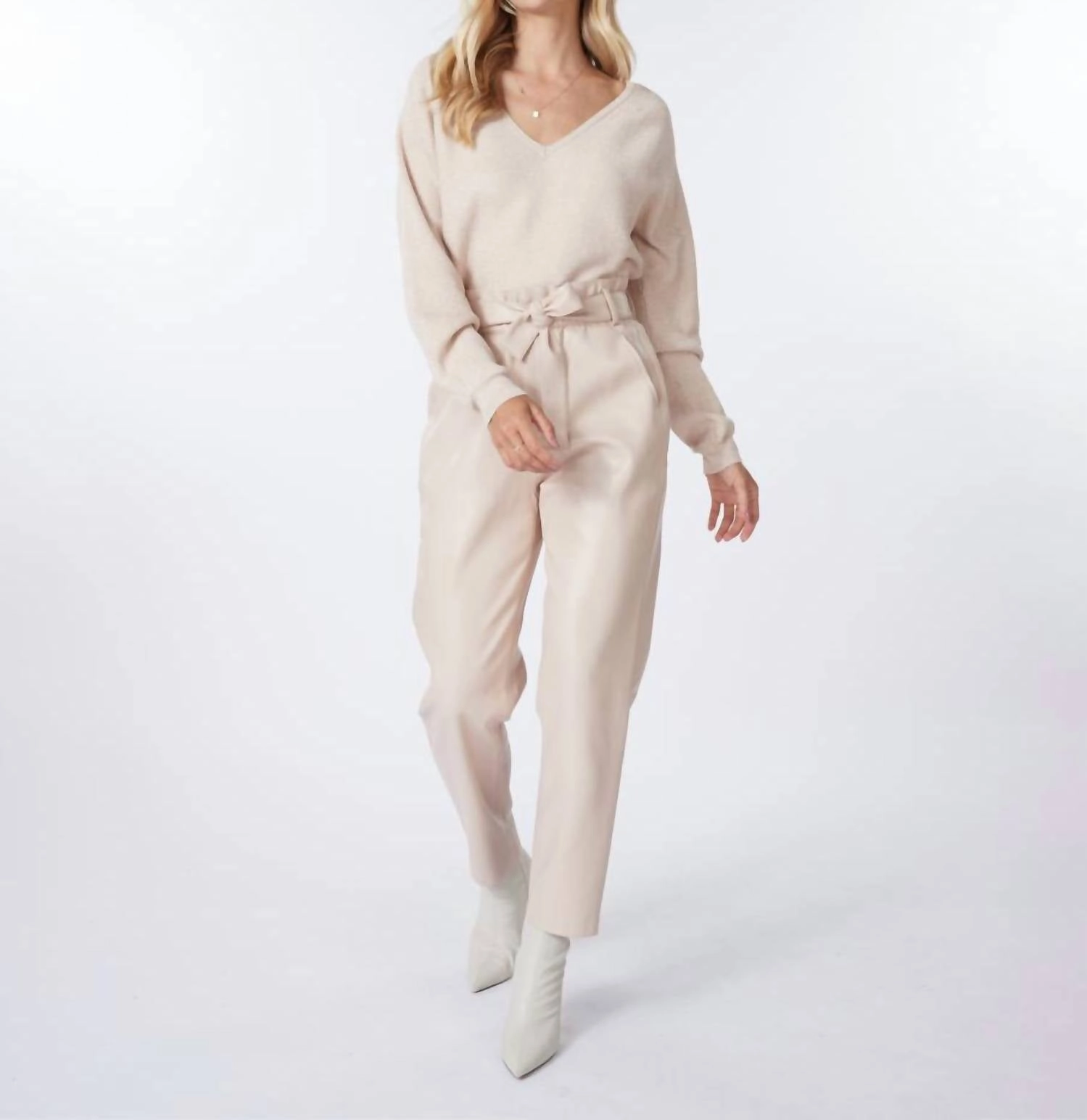 Functional Knit Versatile Styling Lurex Sweater In Biscuit